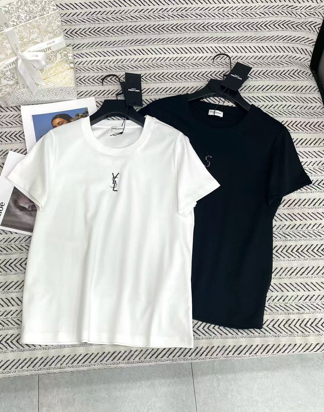YSL ラインストーン ロゴ Tシャツ【50％割引+送料無料】