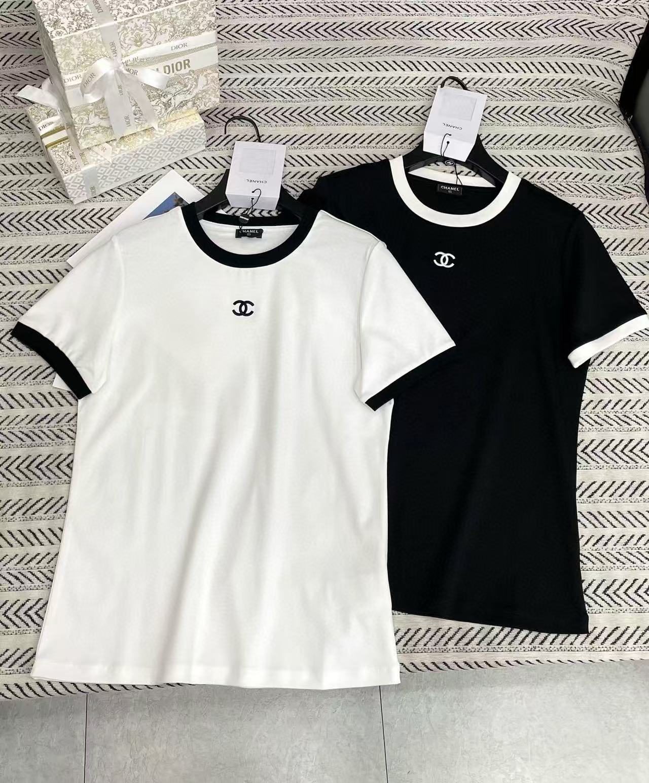 CHANE1 シンプル ブラック＆ホワイト ダブルC Tシャツ【50％割引+送料無料】