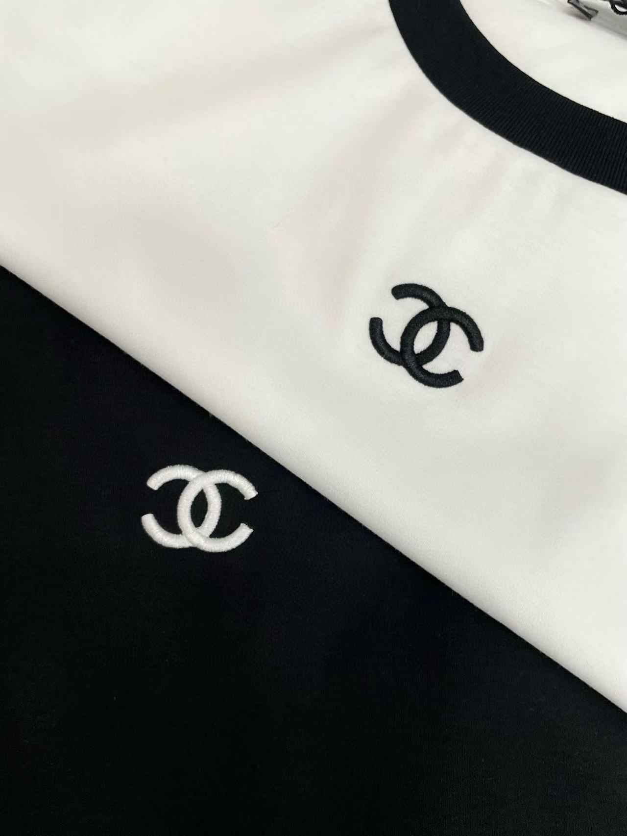 CHANE1 シンプル ブラック&ホワイト ダブルC Tシャツ【50%割引+送料無料】
