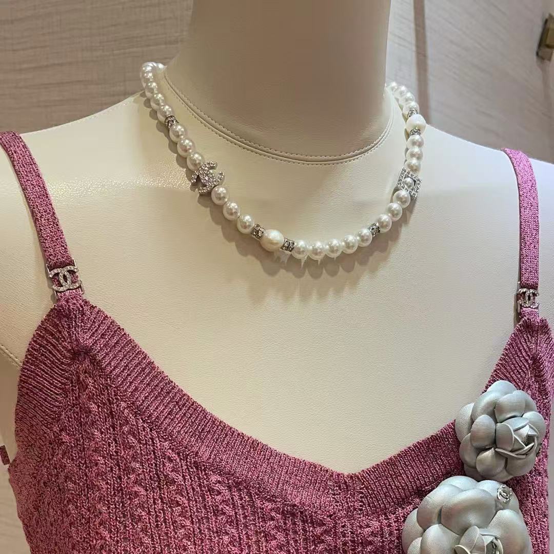 CHANE1 ダブルCパールネックレス【50％割引+送料無料】