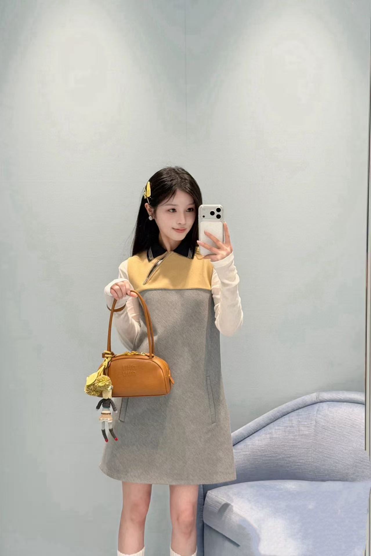 M1UM1U カラーブロック ノースリーブ ドレス【50％割引+送料無料】