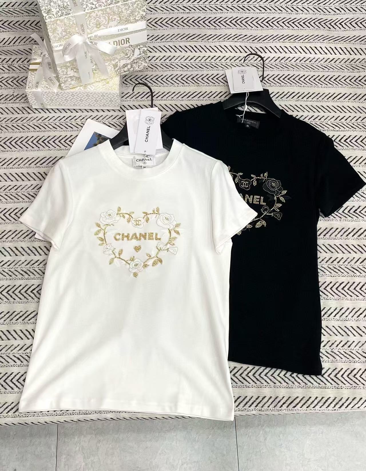 CHANE1 ハート刺繍フラワーTシャツ【50％割引+送料無料】