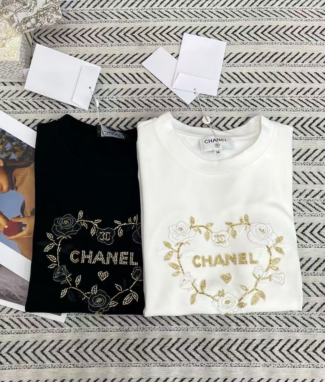 CHANE1 ハート刺繍フラワーTシャツ【50%割引+送料無料】