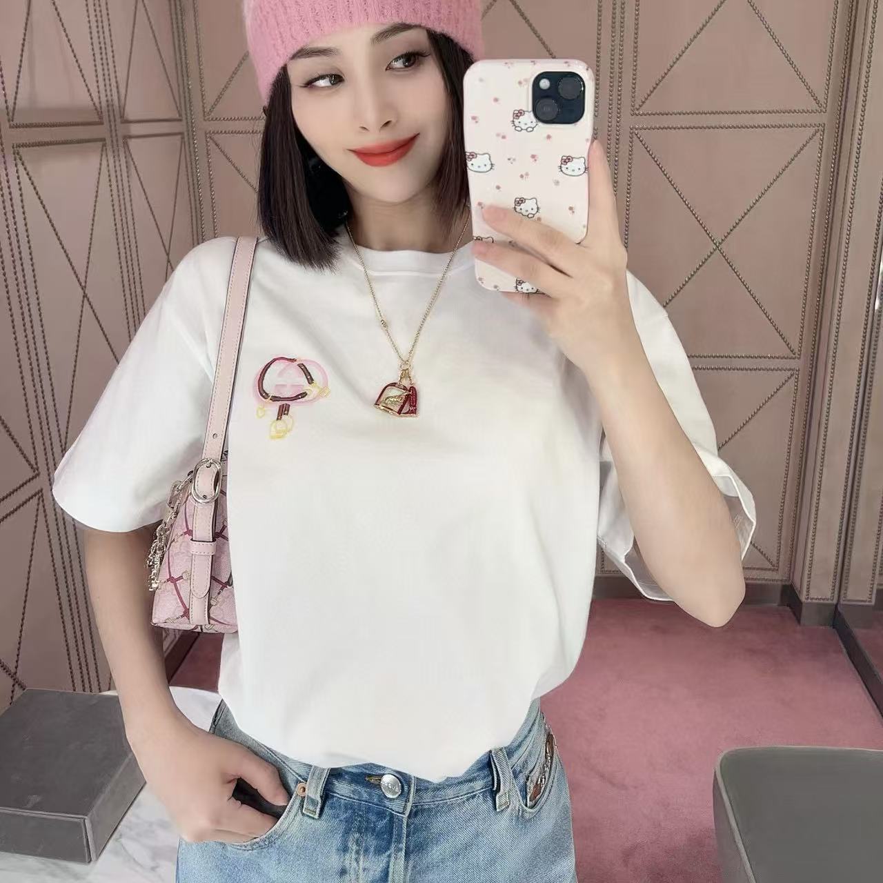 GUCC1 ダブルG シンプル刺繍Tシャツ【50％割引+送料無料】