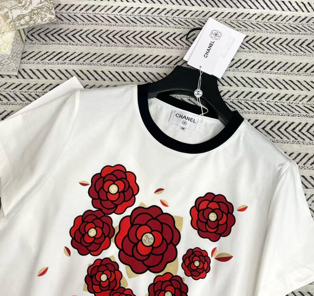 CHANE1レッドプリントレターTシャツ【50%割引+送料無料】
