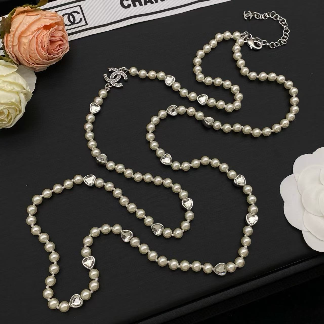 CHANE1 ダブルC パール ツーレイヤーネックレス【50％割引+送料無料】