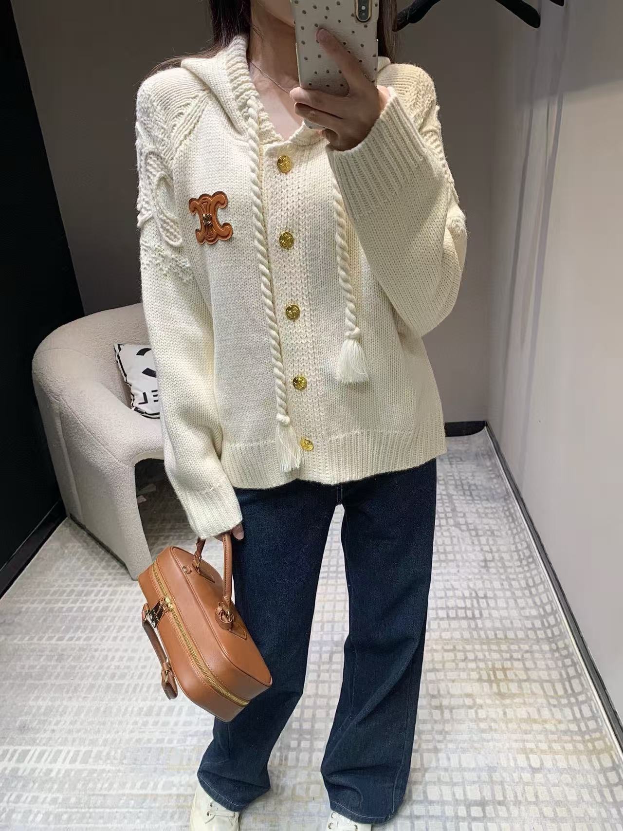 CEL1NE 凱旋門メタルボタンフードカーディガン【50%割引+送料無料】A