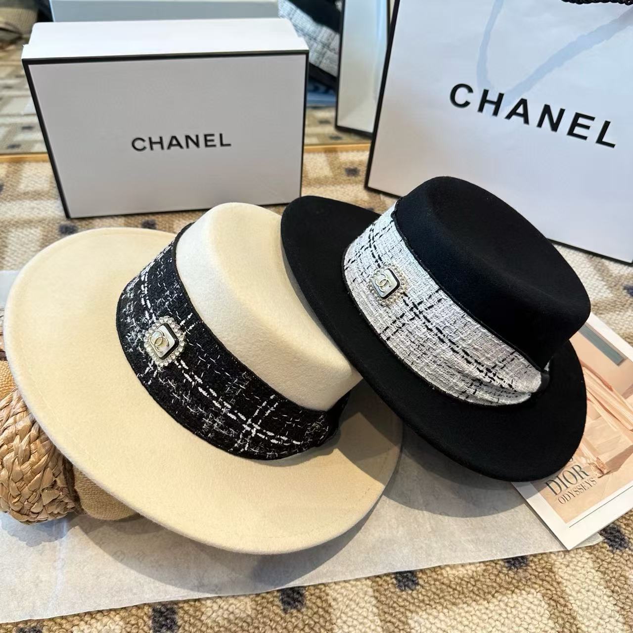CHANE1 ダブルC カラーブロック ウールハット【50％割引+送料無料】