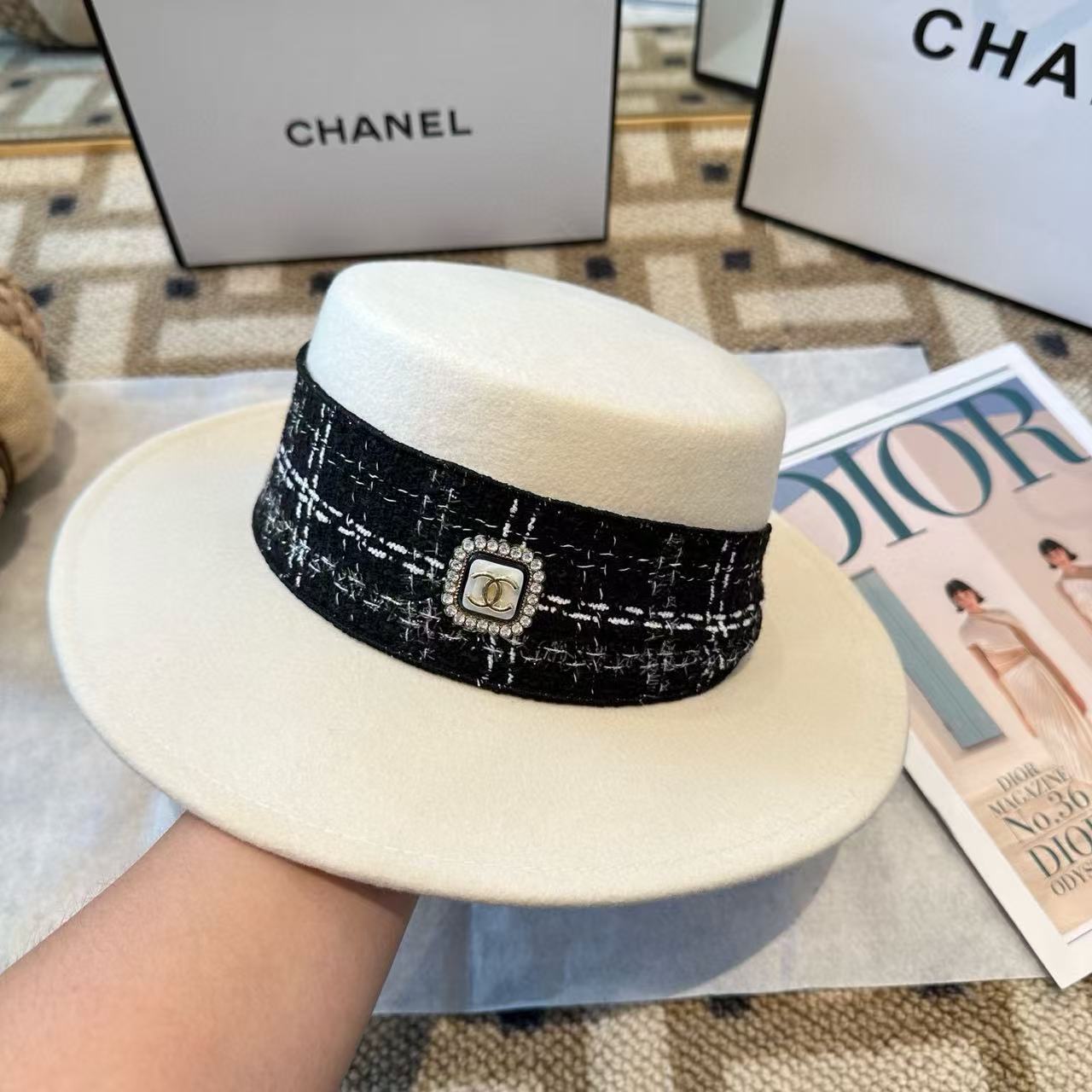 CHANE1 ダブルC カラーブロック ウールハット【50%割引+送料無料】