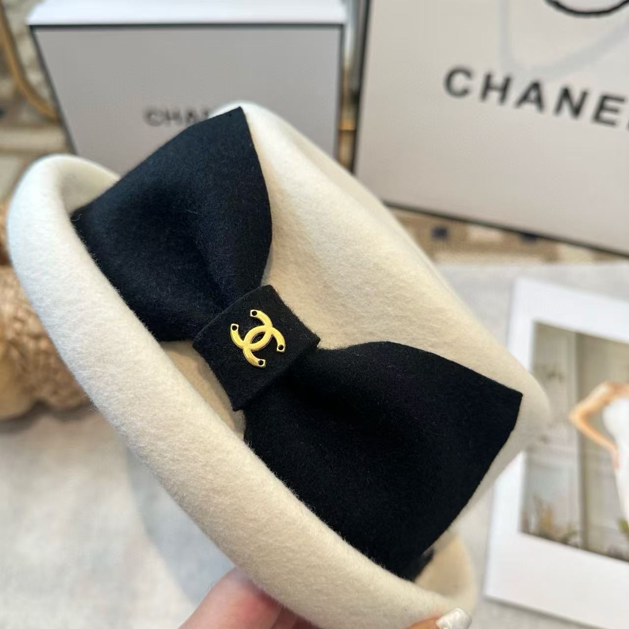 CHANE1 ボウ ダブルC ウールハット【50%割引+送料無料】