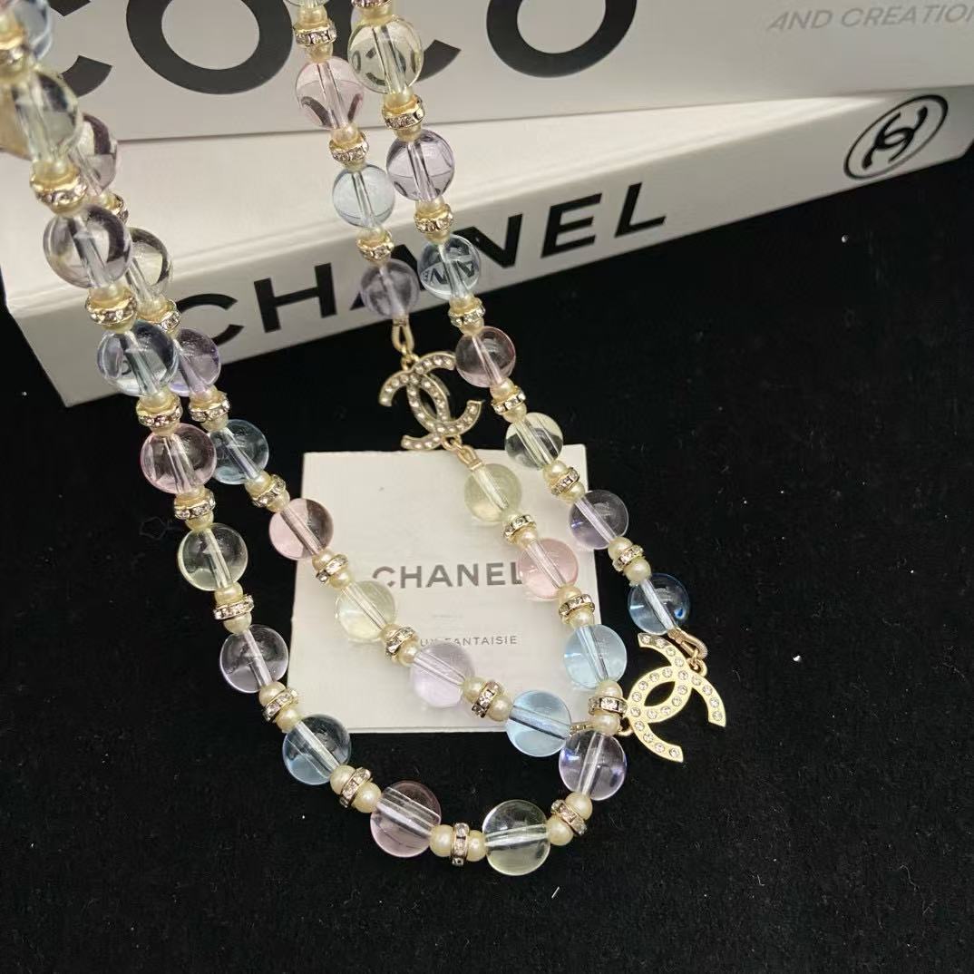 CHANE1 ダブルC カラフルクリスタルネックレス【50%割引+送料無料】