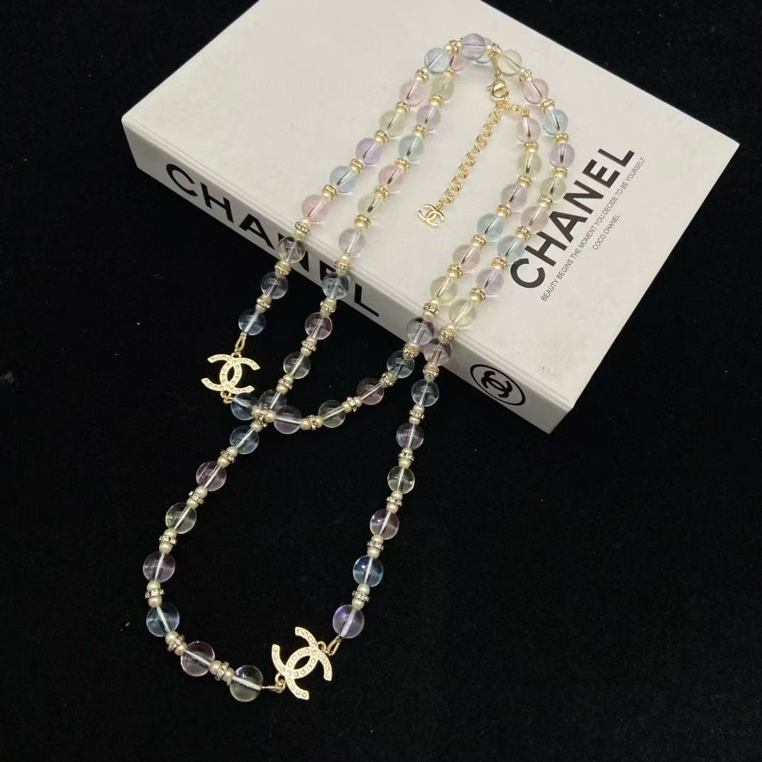 CHANE1 ダブルC カラフルクリスタルネックレス【50%割引+送料無料】