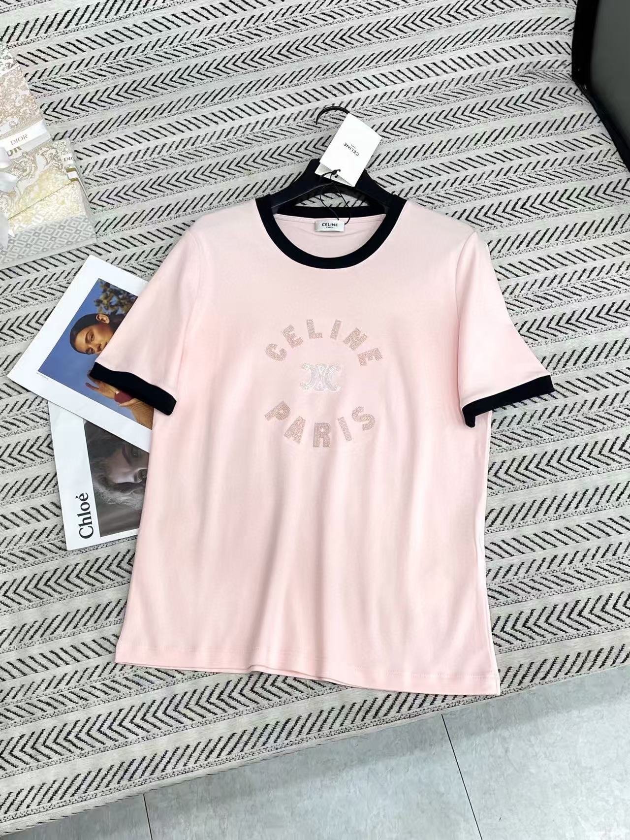 CEL1NE カラーブロック 刺繍 レター ビーズ Tシャツ【50％割引+送料無料】