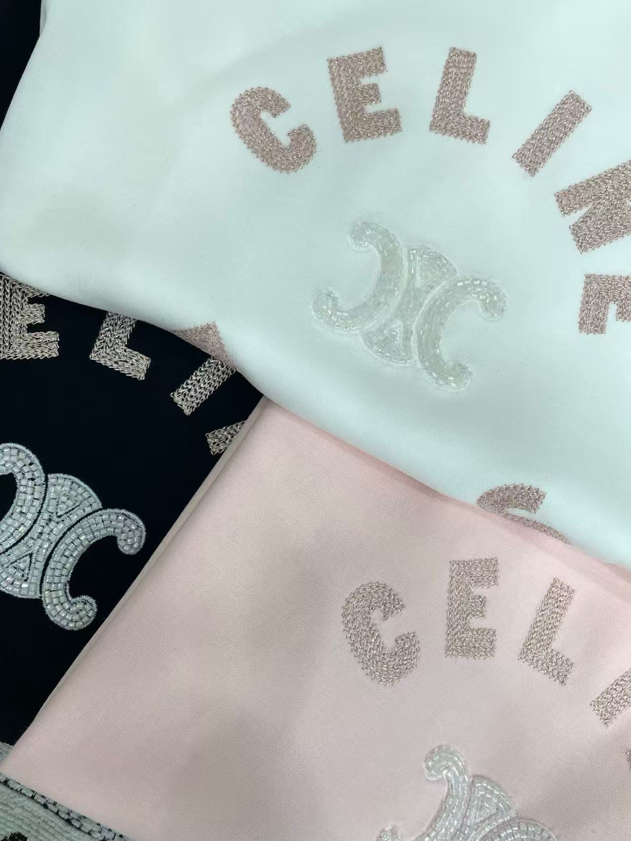 CEL1NE カラーブロック 刺繍 レター ビーズ Tシャツ【50％割引+送料無料】