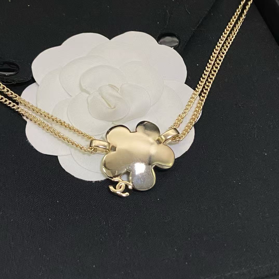 CHANE1 ブルー ダブルC フラワーネックレス【50％割引+送料無料】