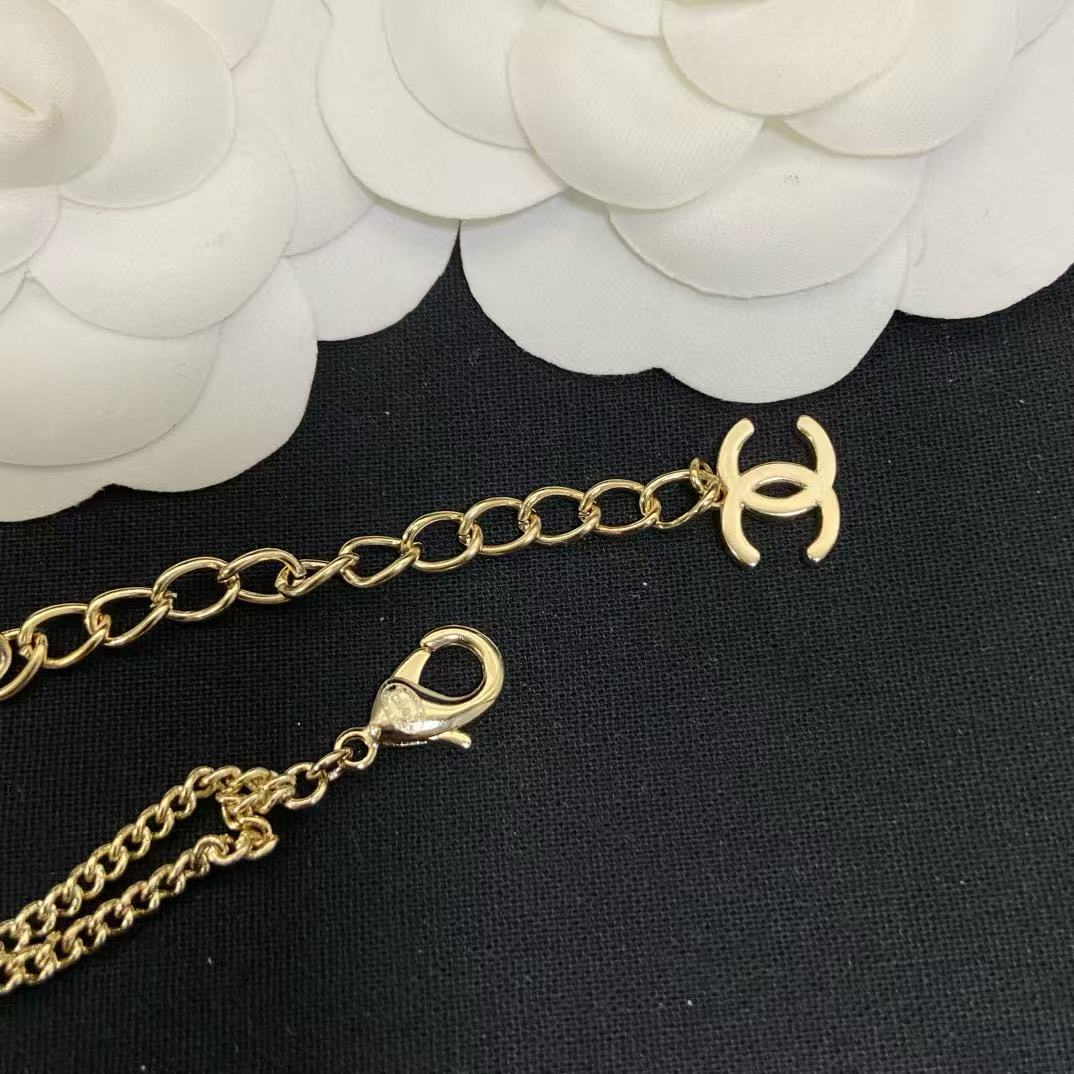 CHANE1 ブルー ダブルC フラワーネックレス【50％割引+送料無料】