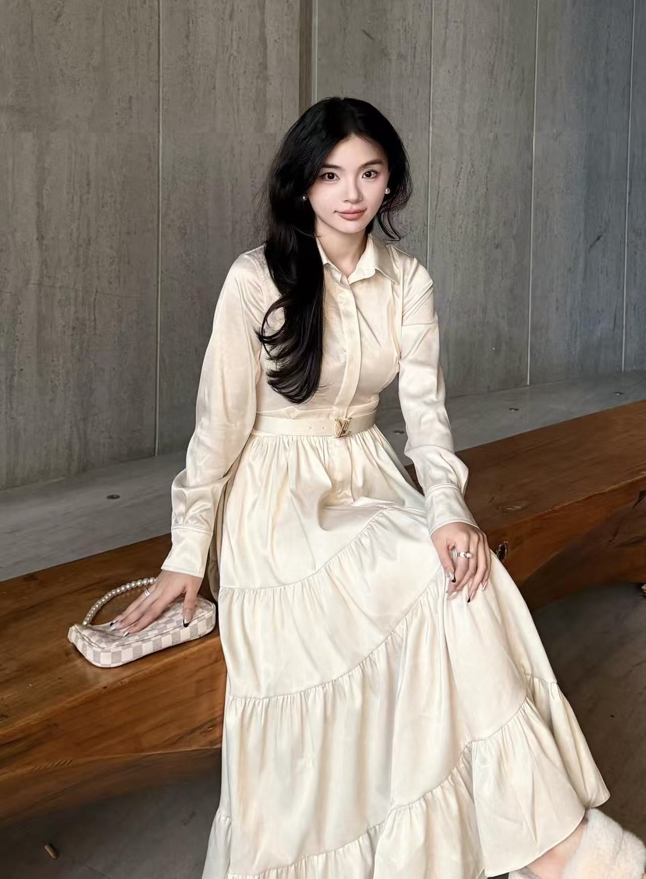 LVプリント ロングスリーブ ドレス【50％割引+送料無料】