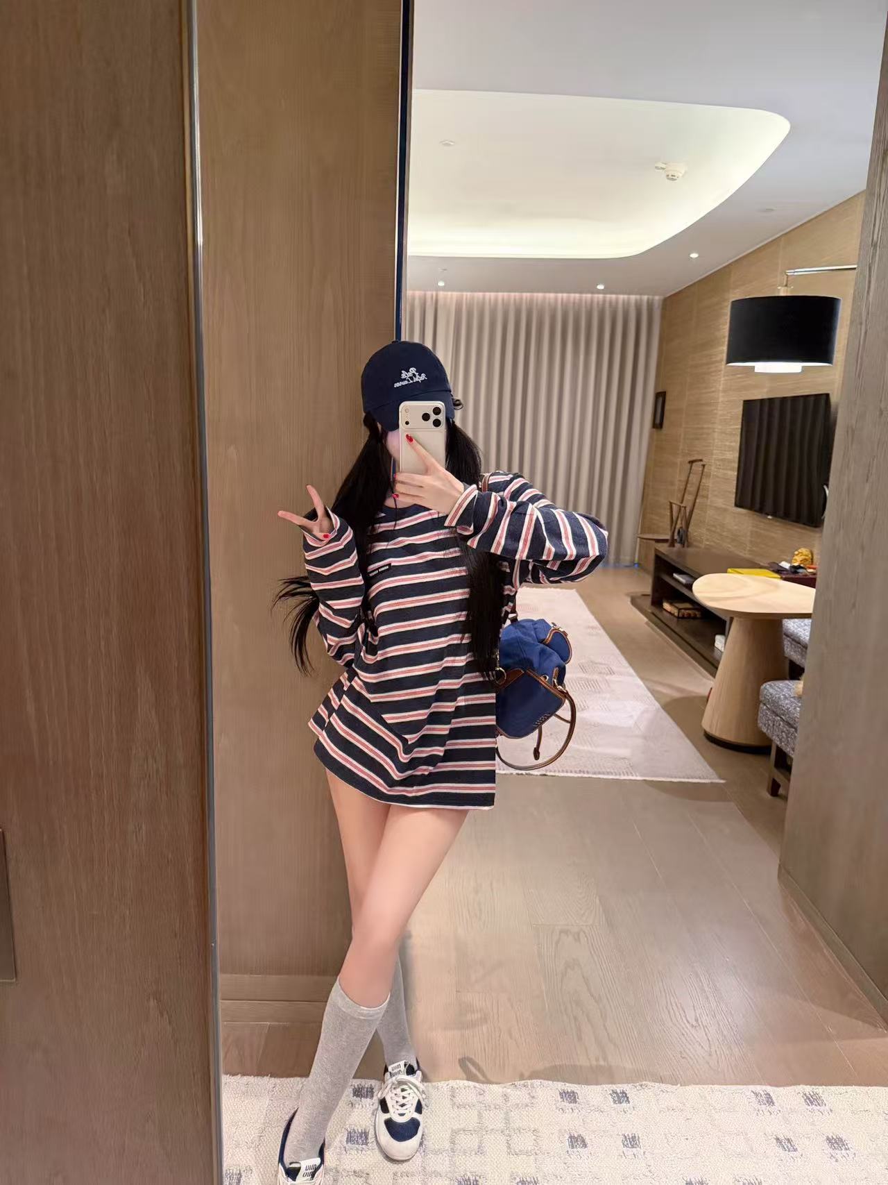 M1UM1U ストライプ ロングスリーブ Tシャツ【50％割引+送料無料】