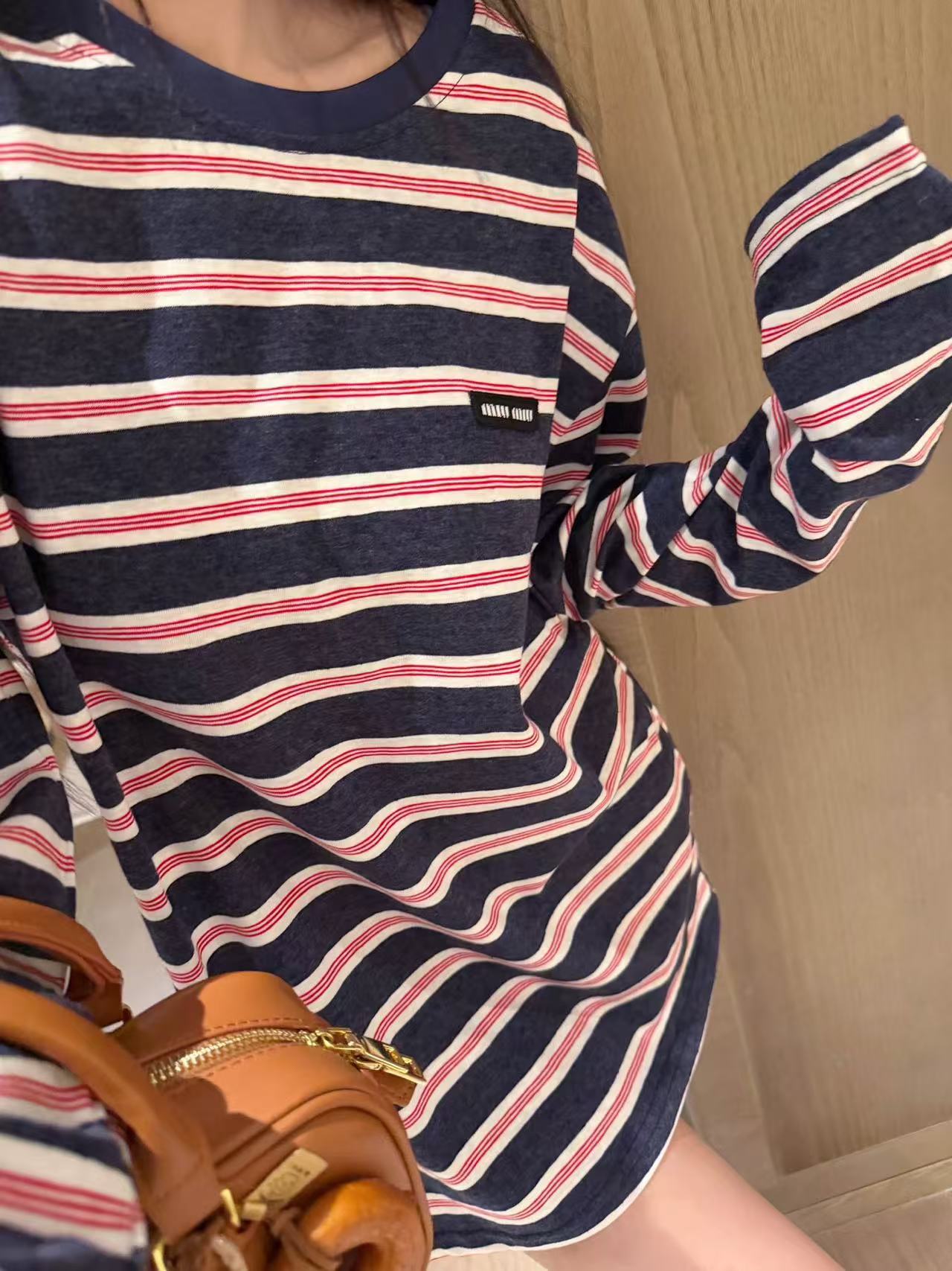 M1UM1U ストライプ ロングスリーブ Tシャツ【50％割引+送料無料】