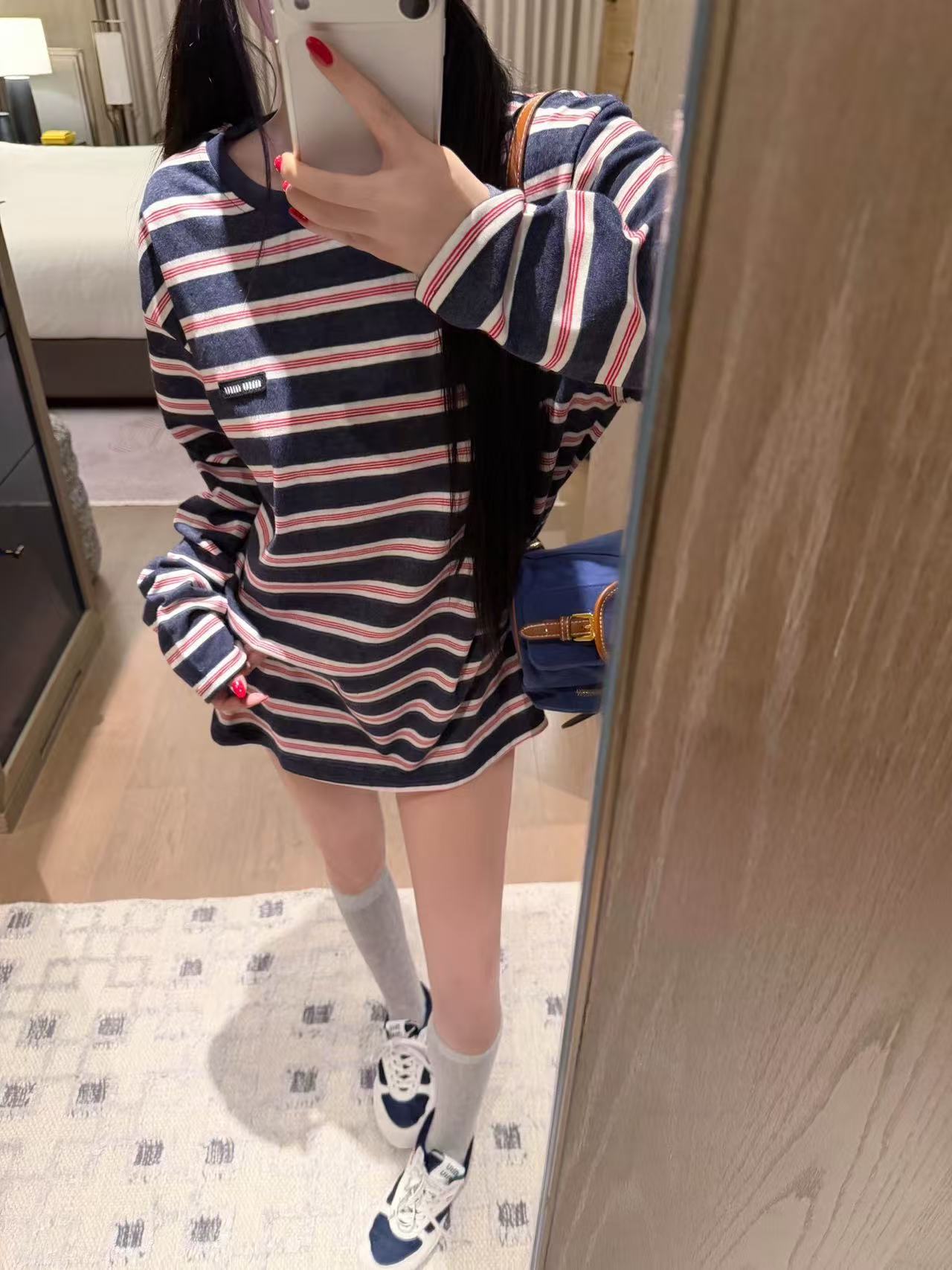 M1UM1U ストライプ ロングスリーブ Tシャツ【50％割引+送料無料】