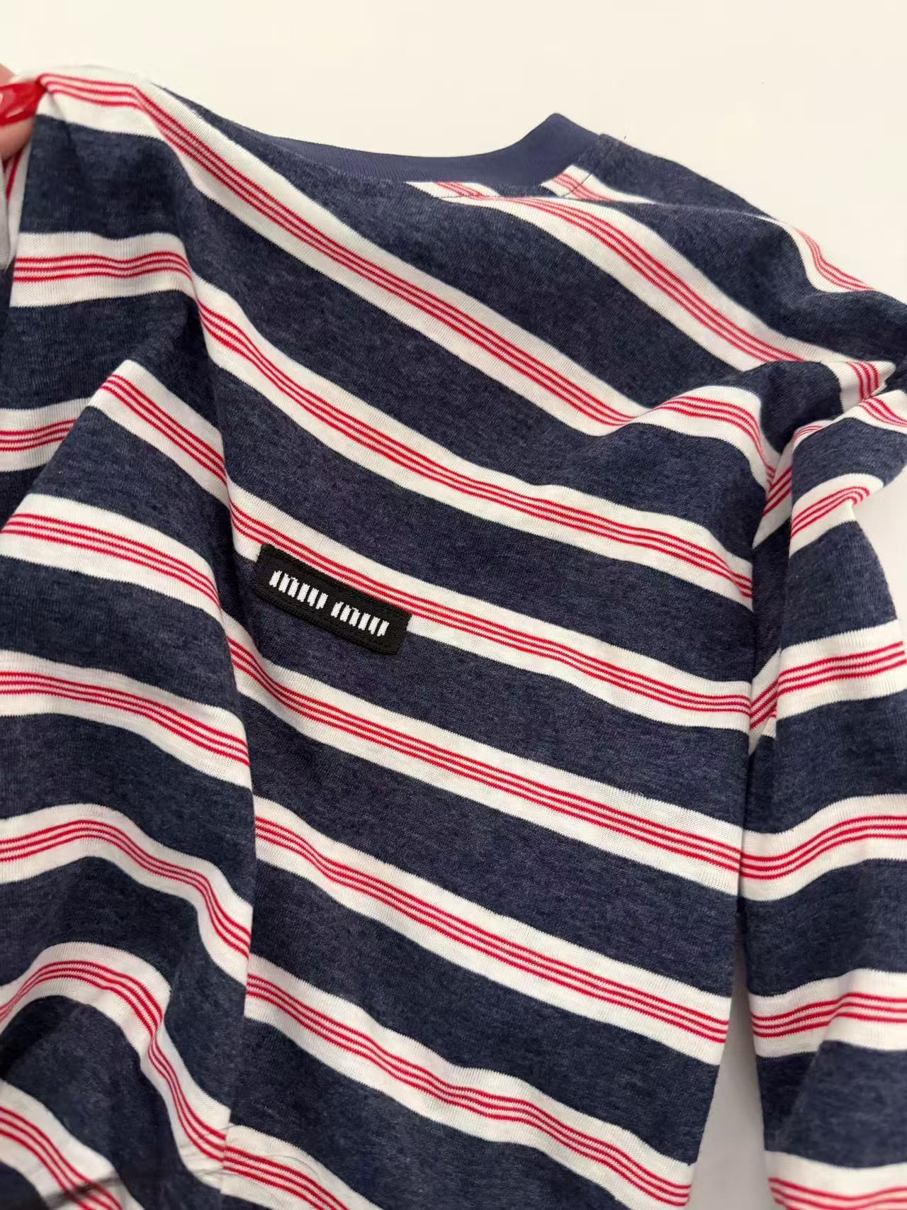 M1UM1U ストライプ ロングスリーブ Tシャツ【50％割引+送料無料】