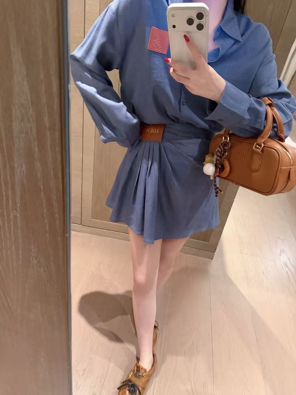 L0WEW シャツとシャーリングスカートのツーピースセット【50％割引+送料無料】