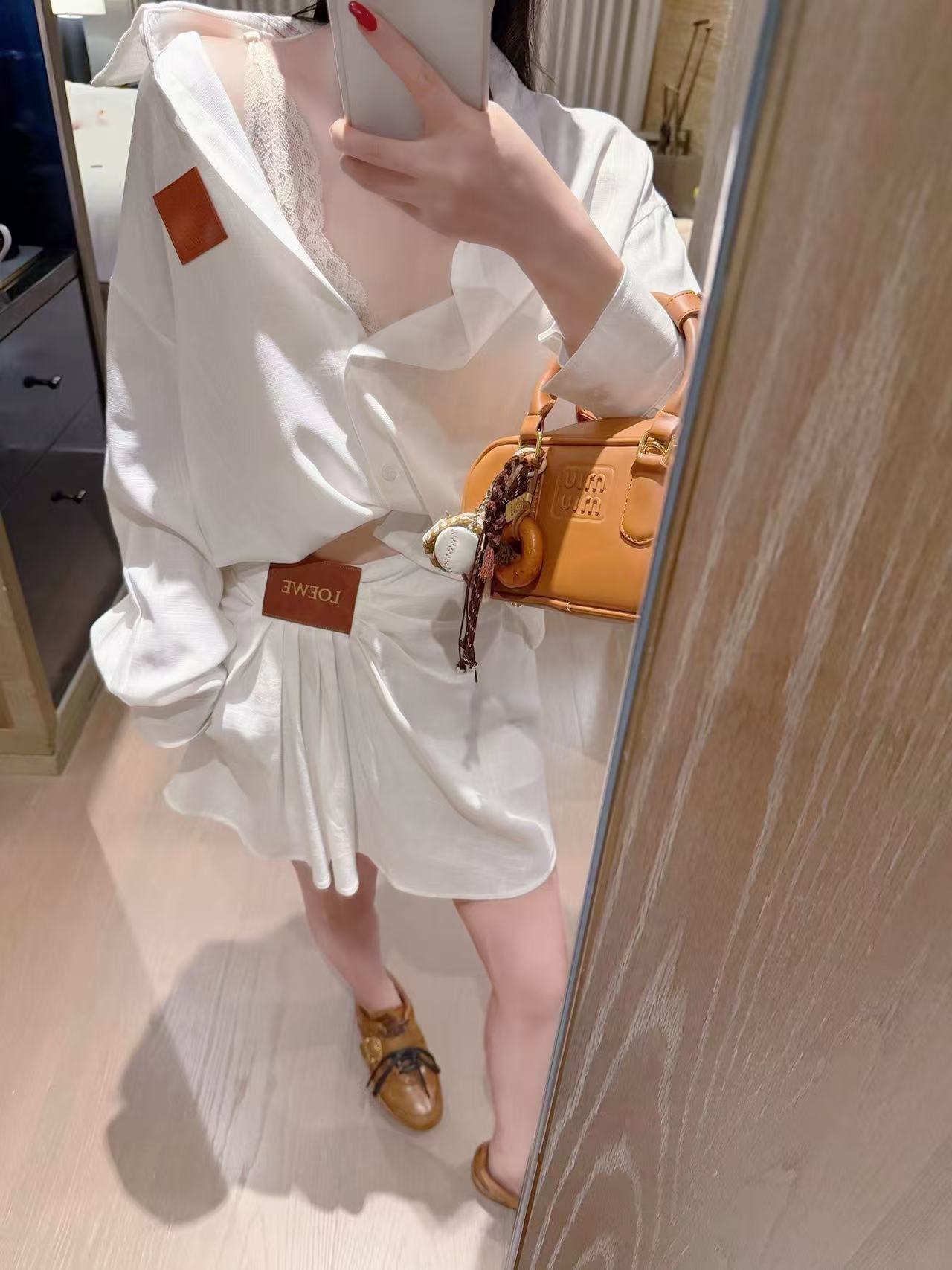 L0WEW シャツとシャーリングスカートのツーピースセット【50％割引+送料無料】