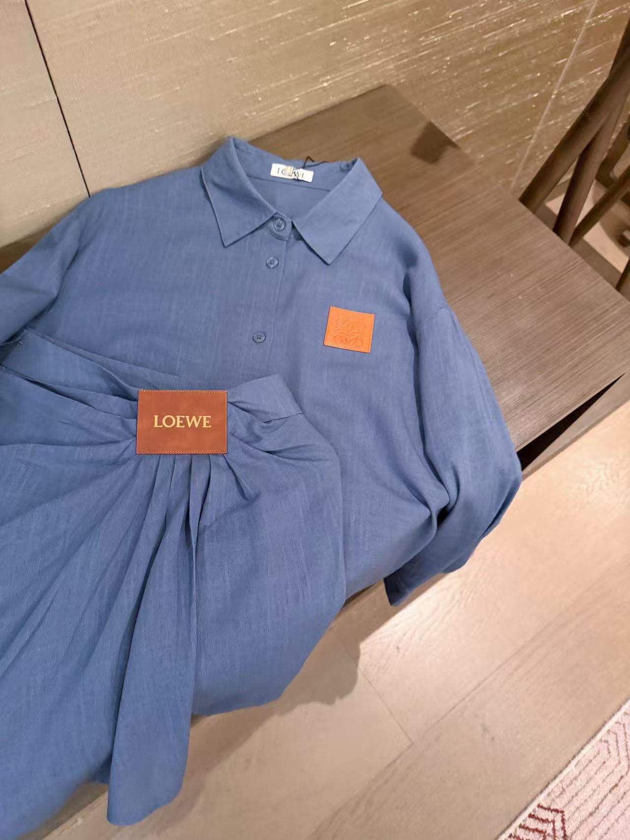 L0WEW シャツとシャーリングスカートのツーピースセット【50％割引+送料無料】