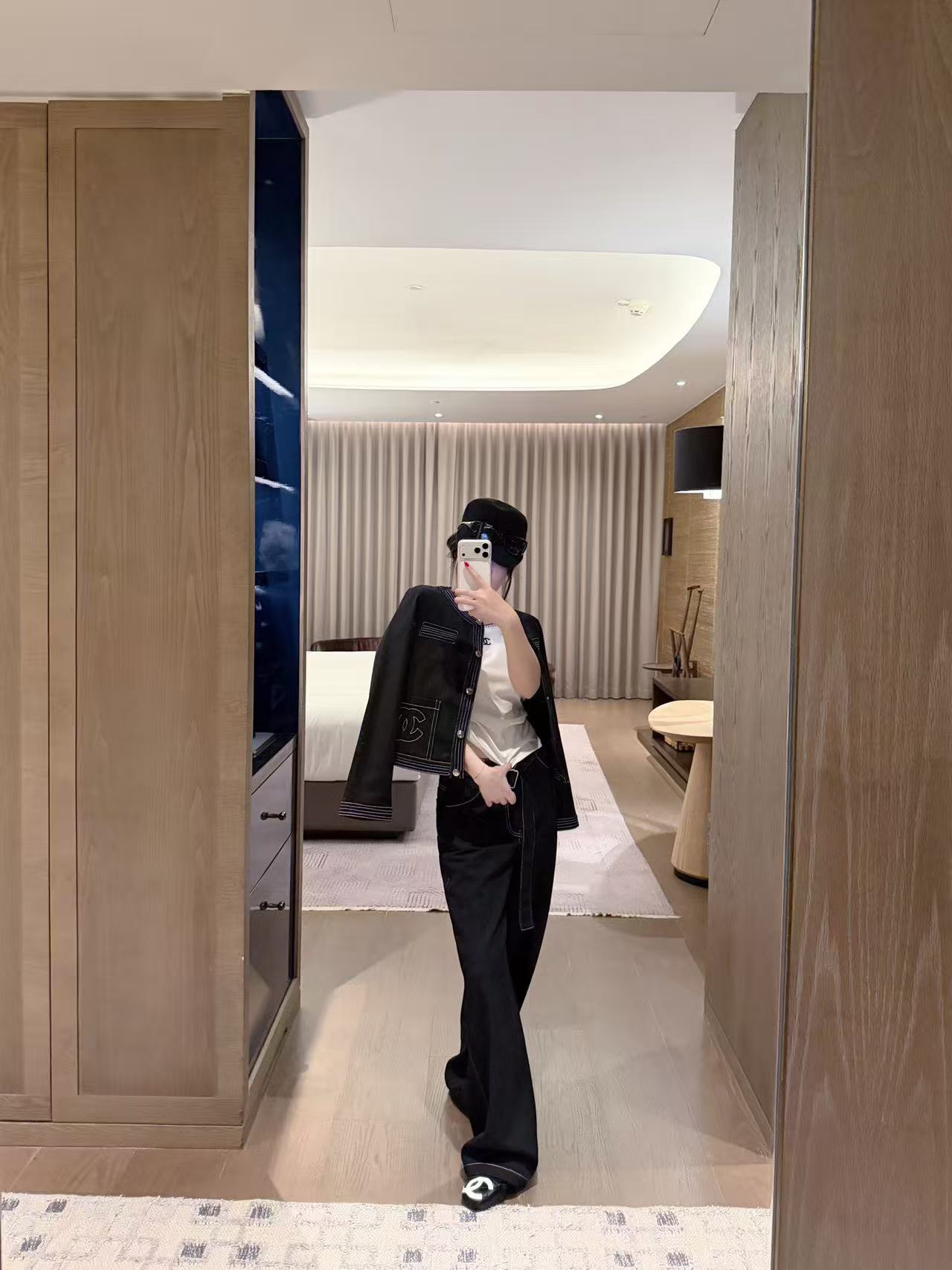 CHANE1 ダブルC ジャケット+パンツ ツーピースセット【50%割引+送料無料】