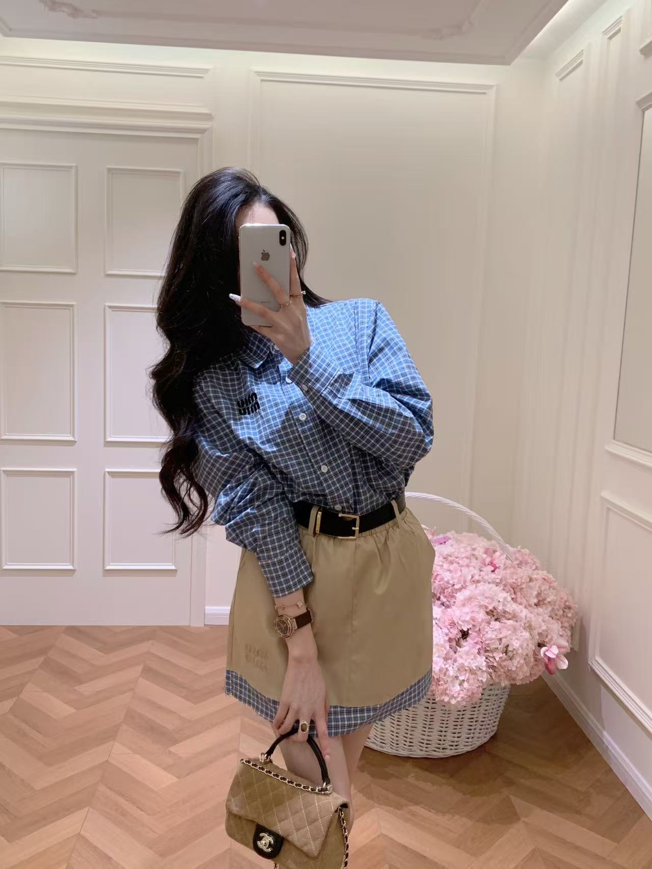 M1UM1U チェックシャツとスカートのツーピースセット【50％割引+送料無料】