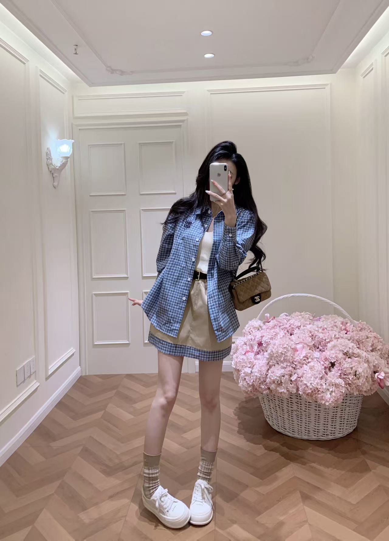 M1UM1U チェックシャツとスカートのツーピースセット【50％割引+送料無料】