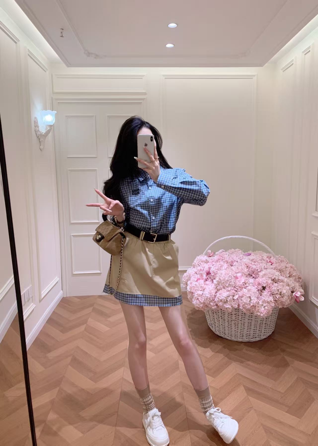 M1UM1U チェックシャツとスカートのツーピースセット【50％割引+送料無料】