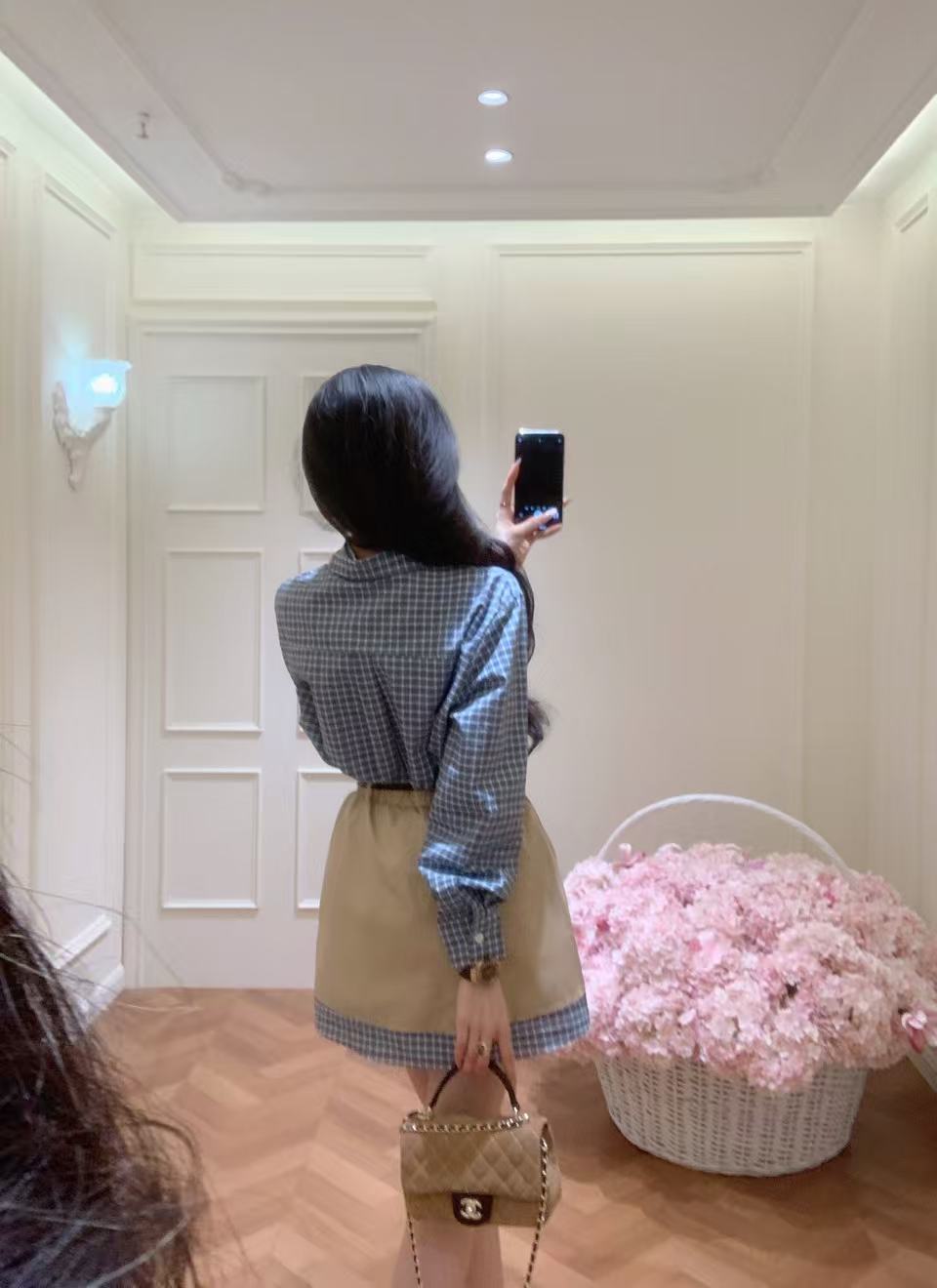 M1UM1U チェックシャツとスカートのツーピースセット【50％割引+送料無料】