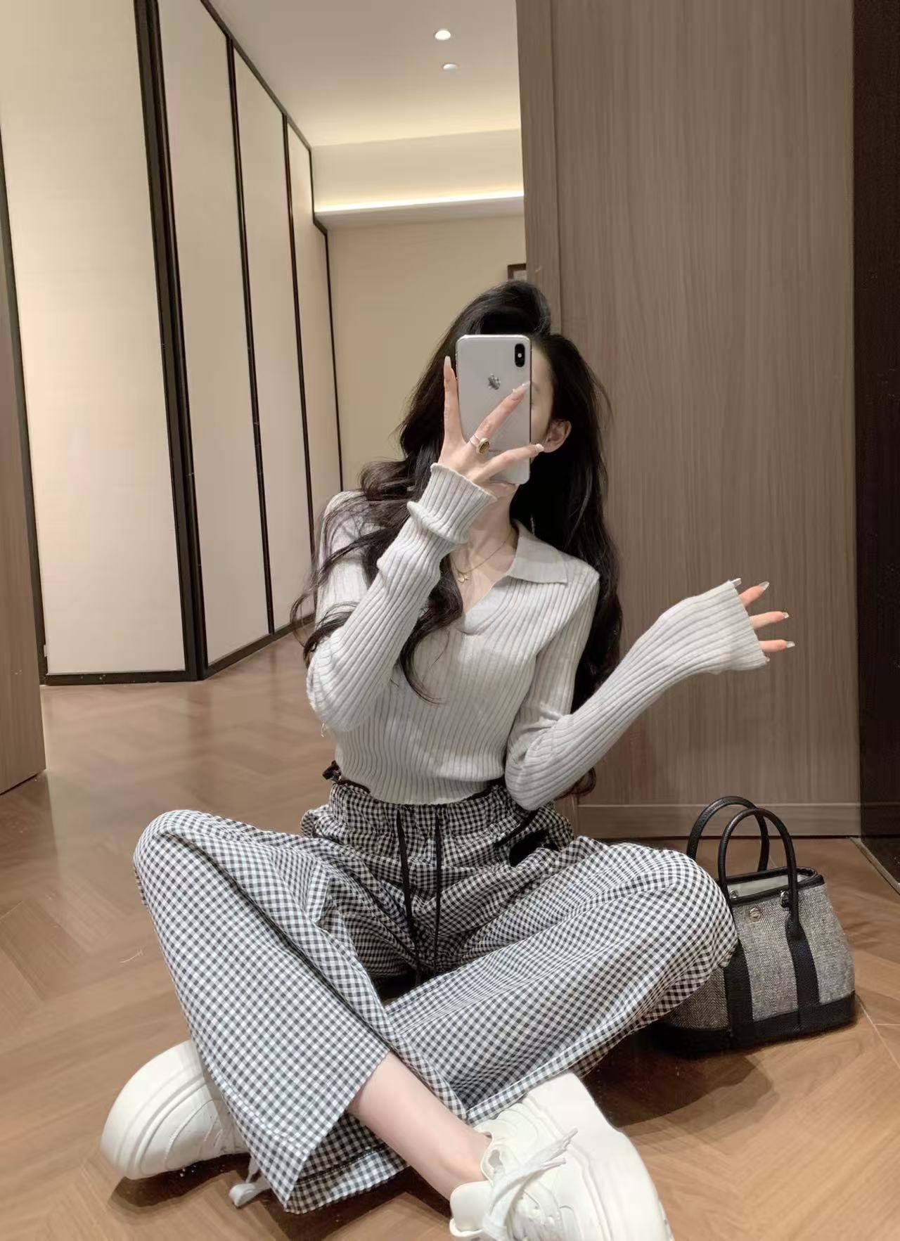 CHANE1 ダブルC チェック ドローストリング カジュアルパンツ【50％割引+送料無料】