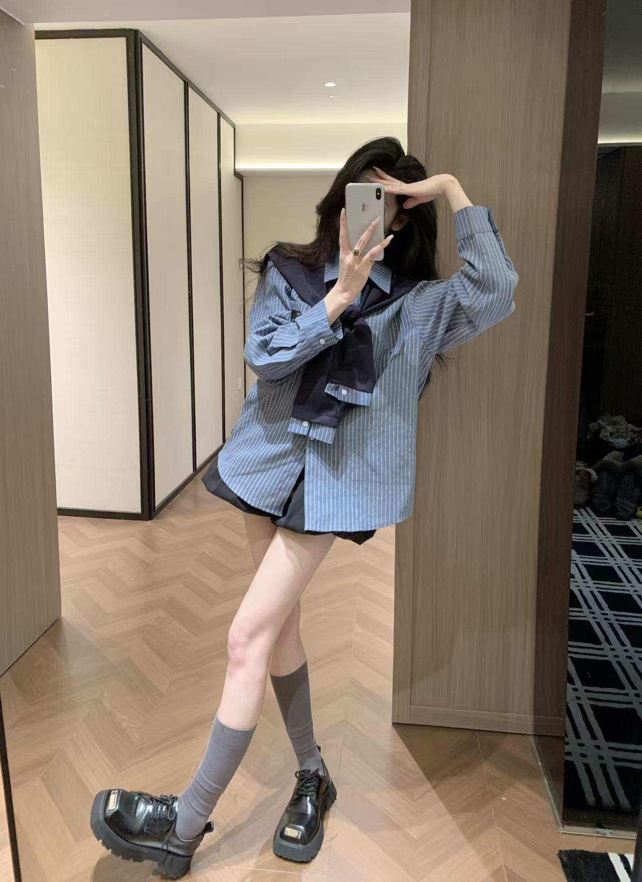 PR4D ストライプシャツ(スカーフ付き)【50%割引+送料無料】