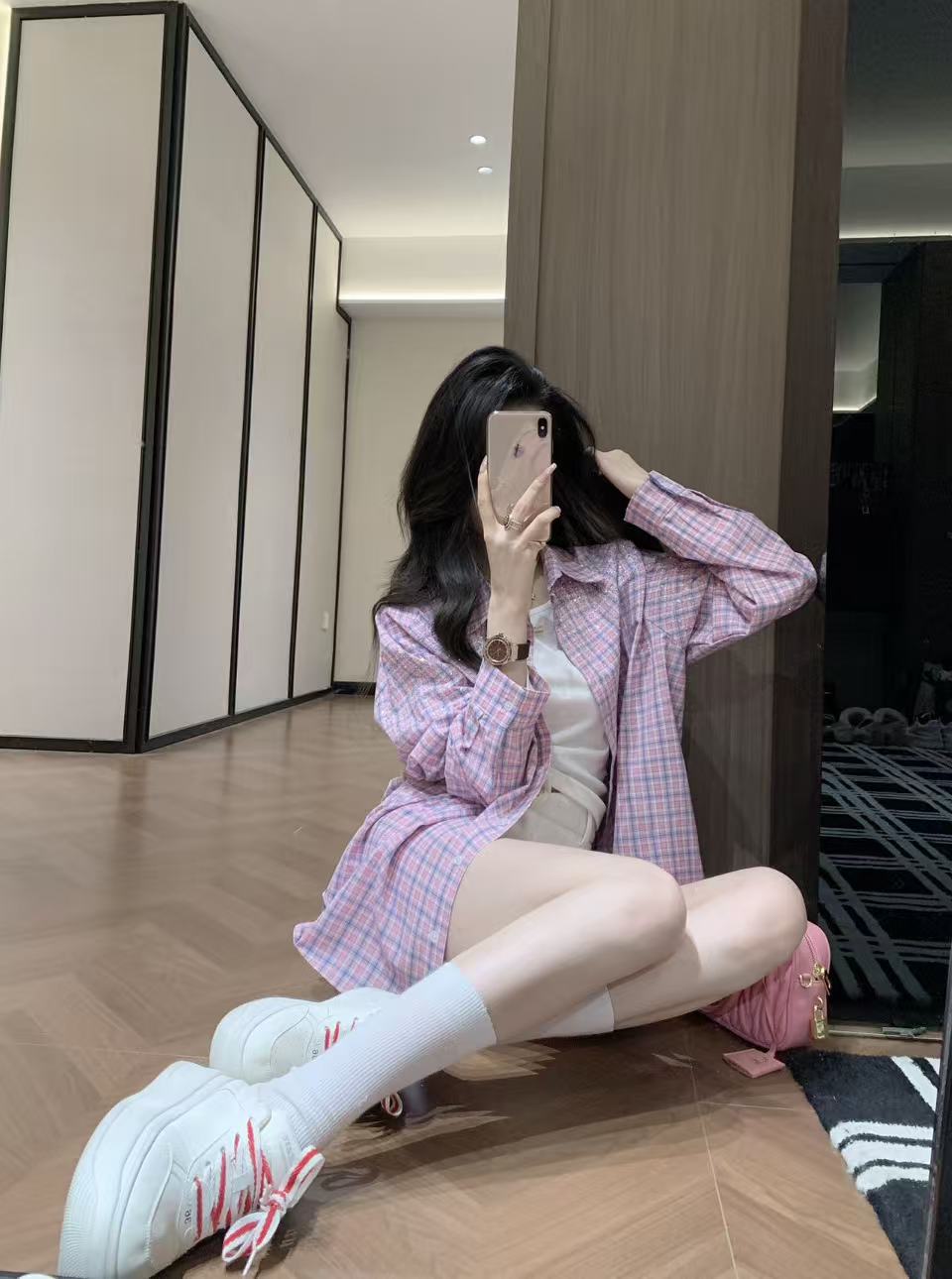 M1UM1U ラインストーン チェックシャツ【50％割引+送料無料】