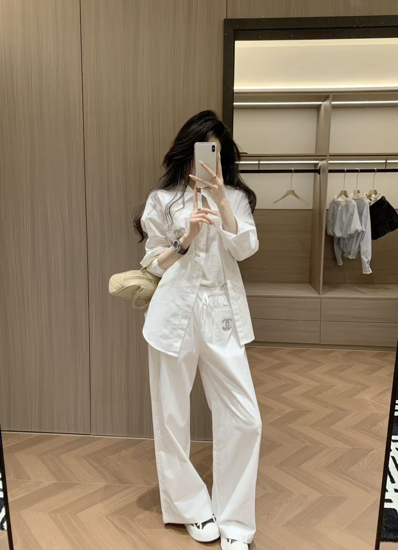 CHANE1 ダブルC シンプルシャツ＋パンツ ツーピースセット【50％割引+送料無料】