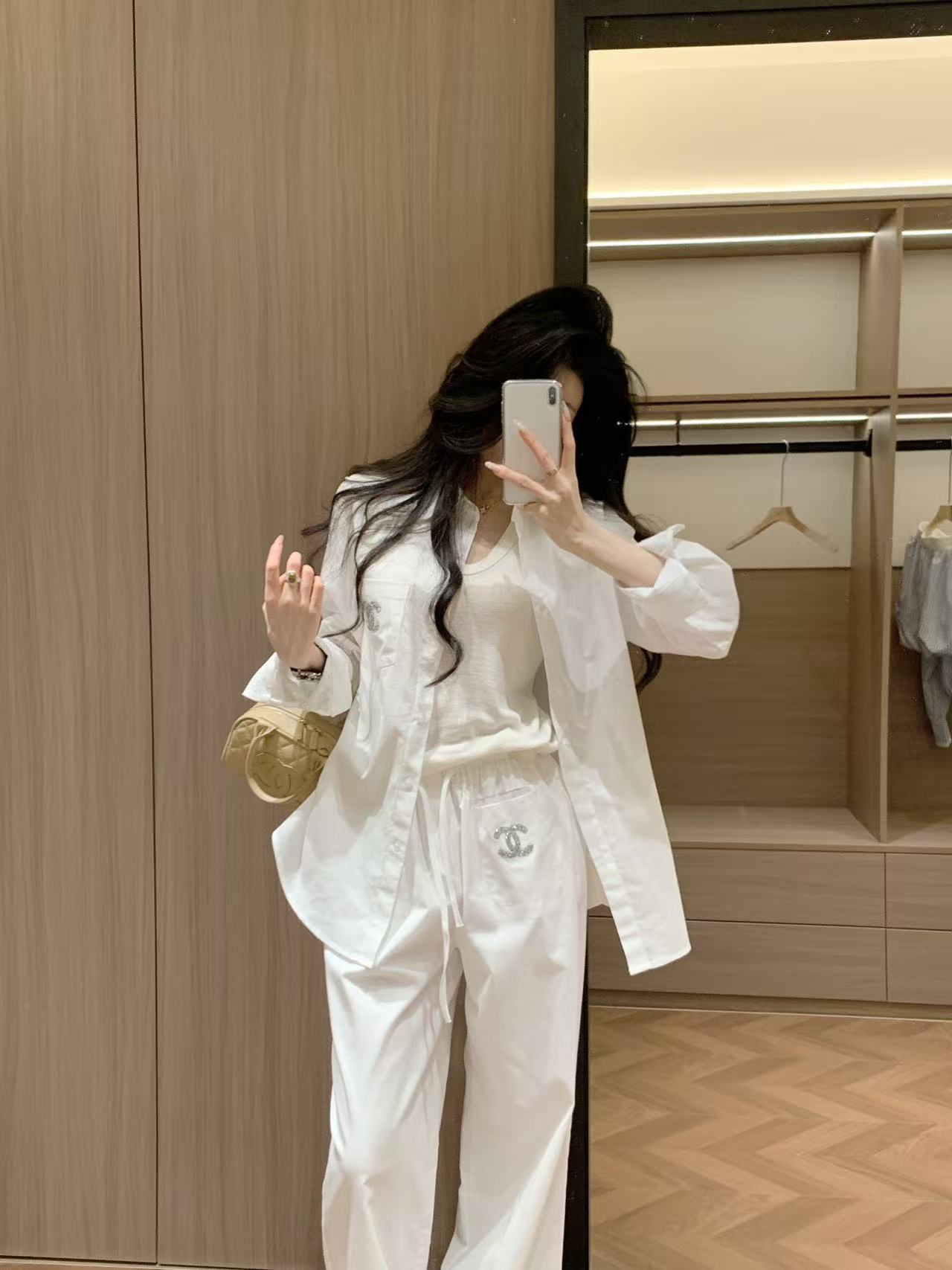 CHANE1 ダブルC シンプルシャツ＋パンツ ツーピースセット【50％割引+送料無料】