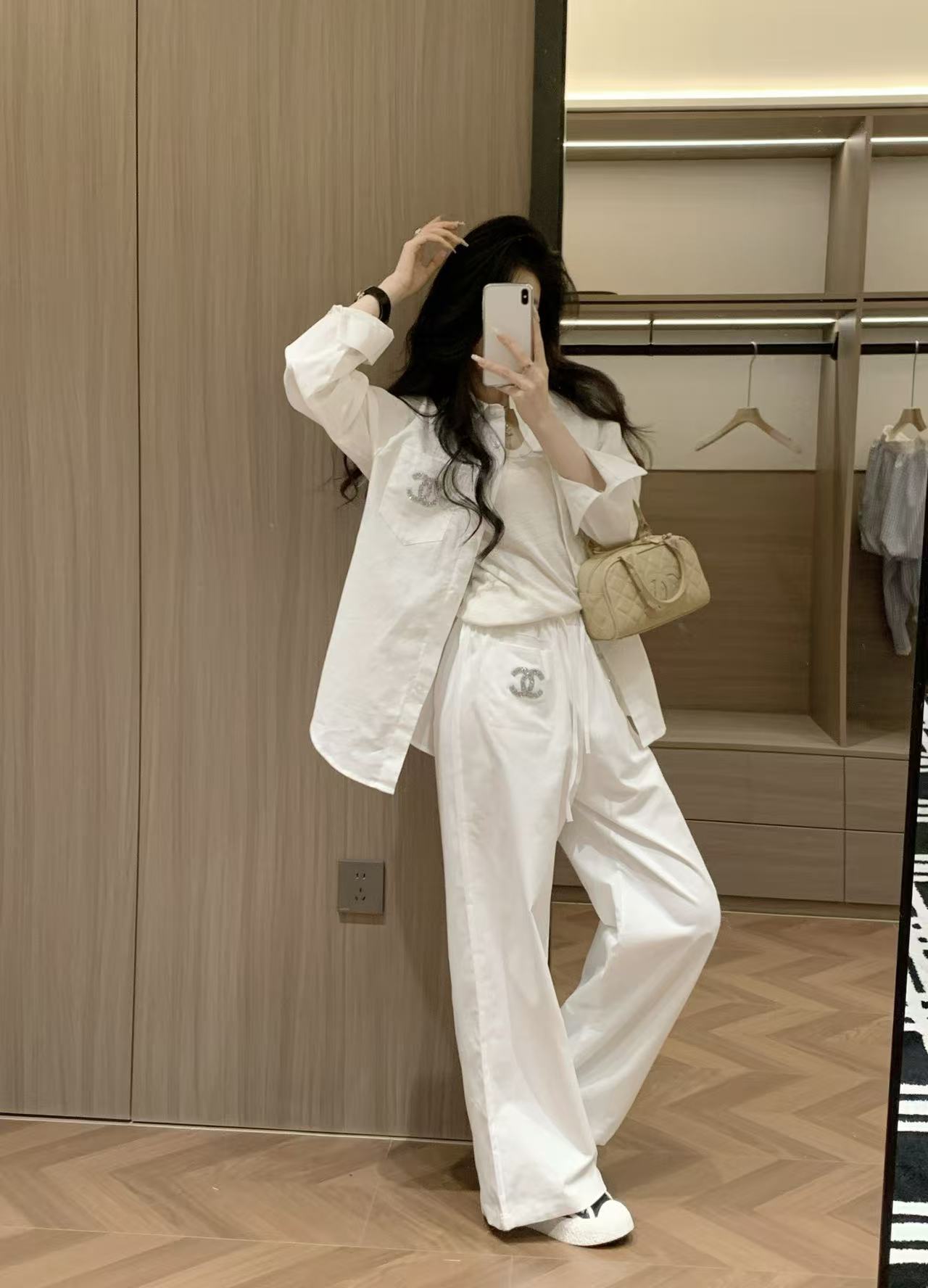 CHANE1 ダブルC シンプルシャツ＋パンツ ツーピースセット【50％割引+送料無料】