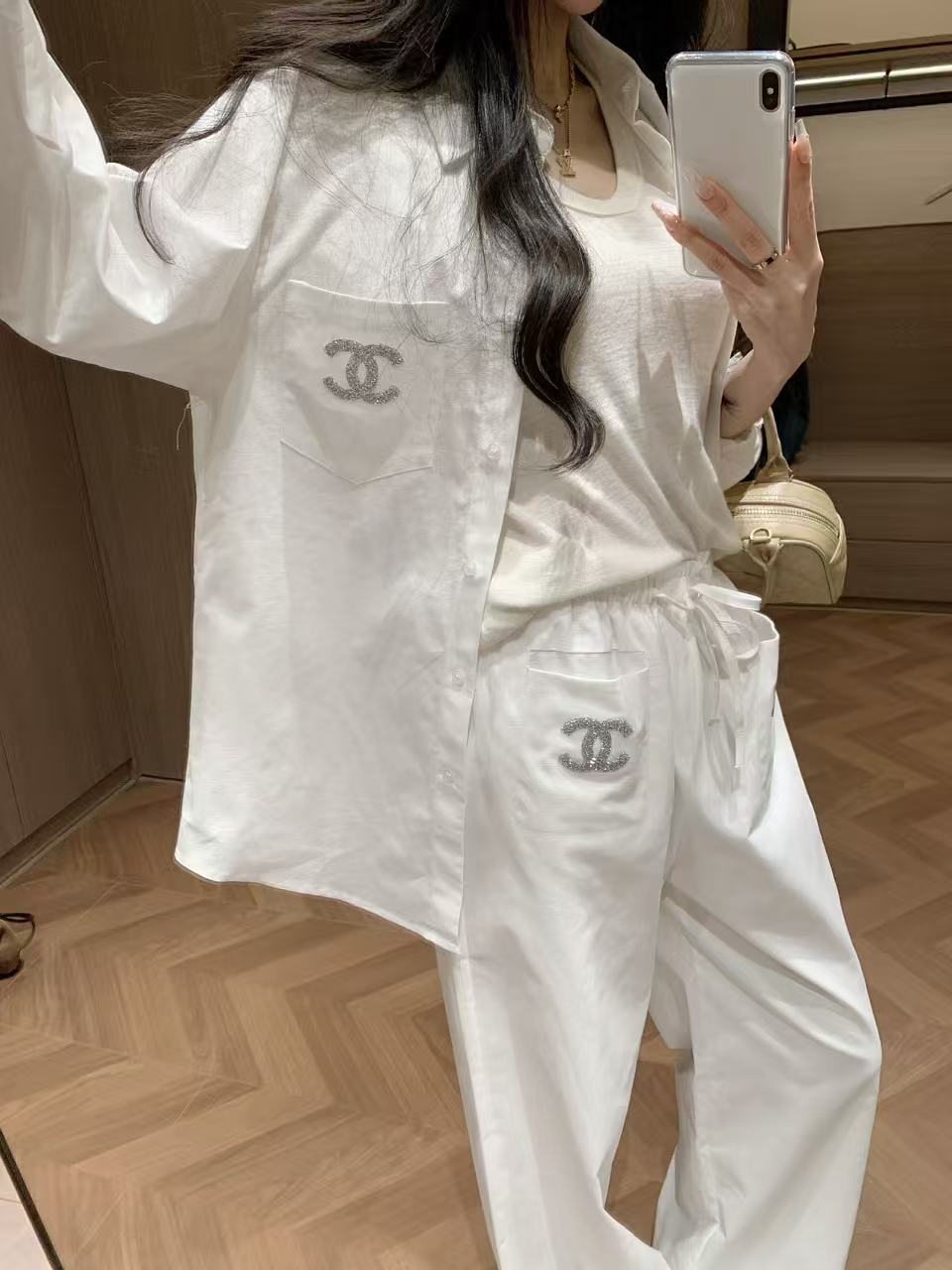 CHANE1 ダブルC シンプルシャツ＋パンツ ツーピースセット【50％割引+送料無料】