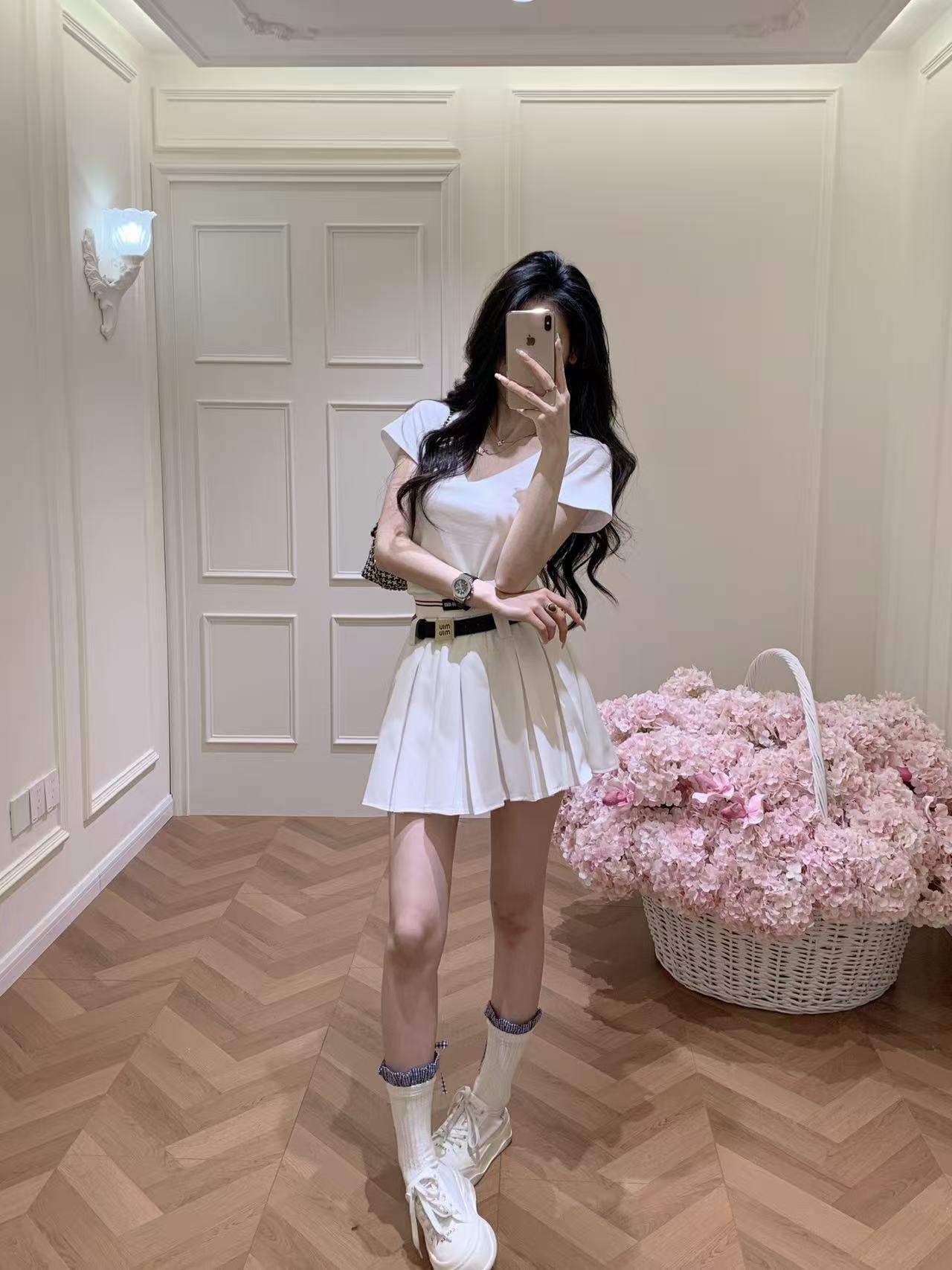 M1UM1U ゴムウエスト プリーツミニスカート【50％割引+送料無料】