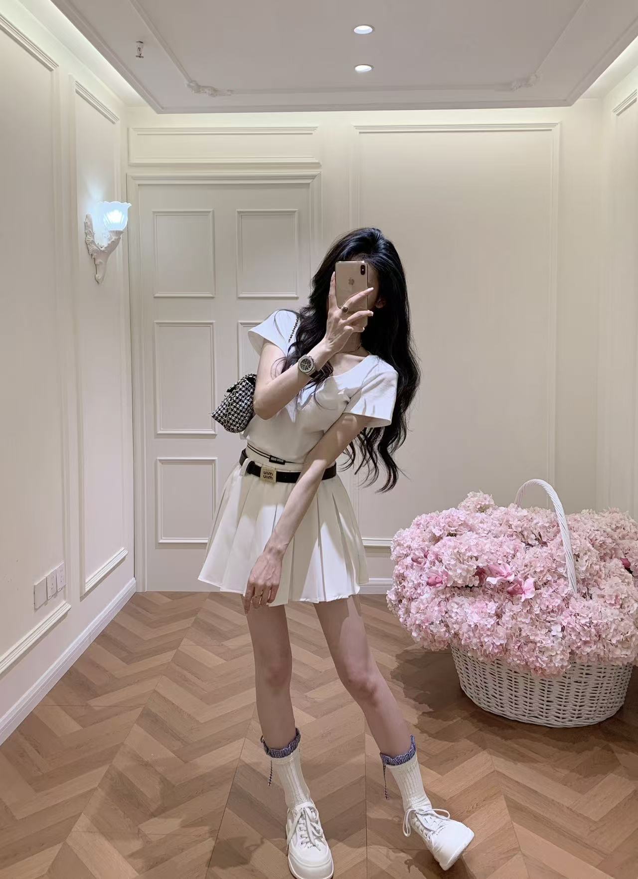 M1UM1U ゴムウエスト プリーツミニスカート【50％割引+送料無料】