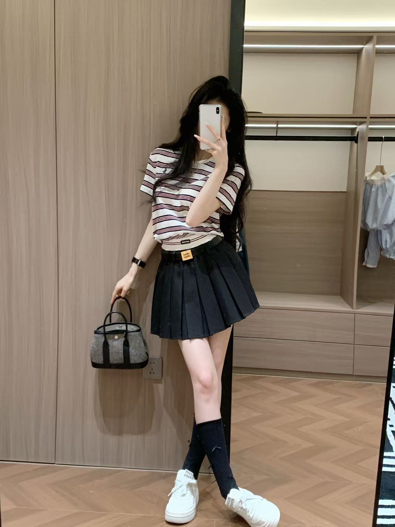 M1UM1U ゴムウエスト プリーツミニスカート【50％割引+送料無料】