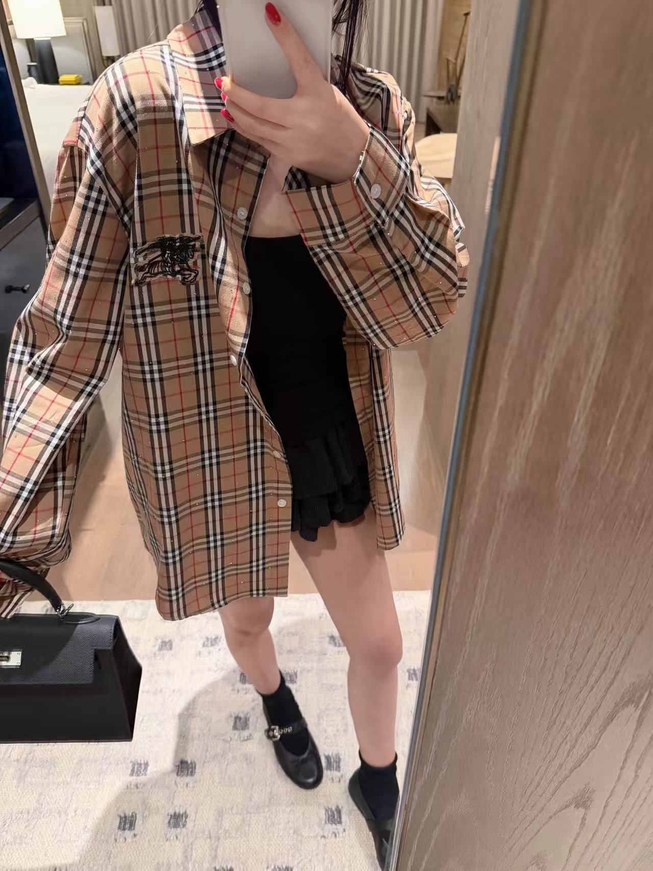 BUR8ERRY ウォーホース チェック柄 ラインストーン シャツ【50％割引+送料無料】