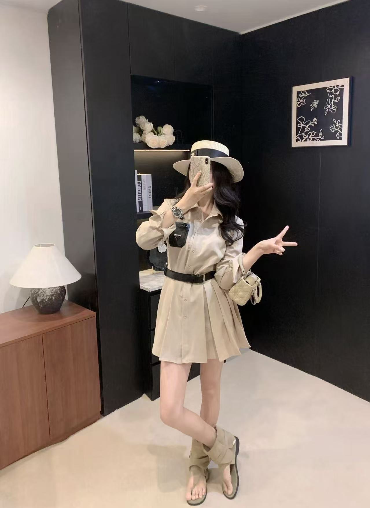 PR4DA ポケット付きロングスリーブプリーツドレス【50%割引+送料無料】