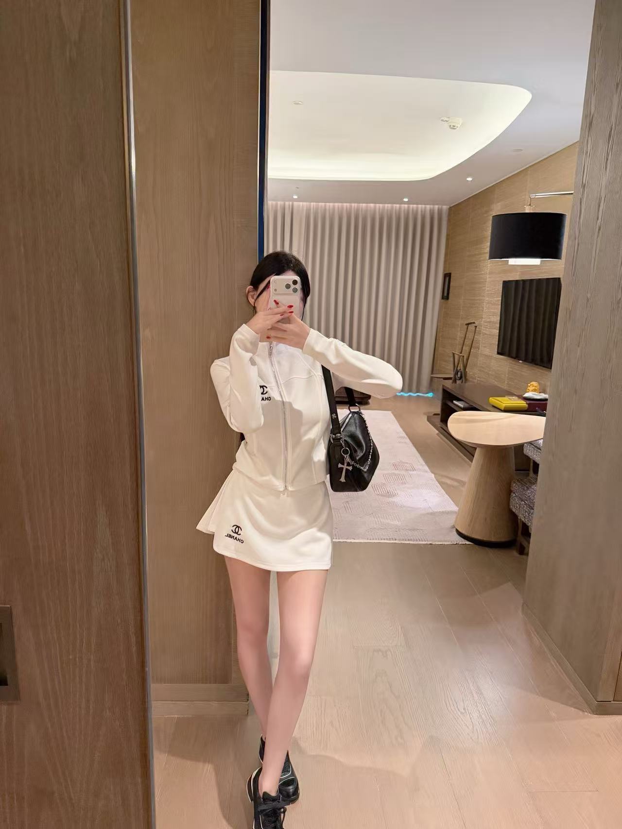 CHANE1 ダブルCジッパートップス+スカート ツーピースセット【50％割引+送料無料】