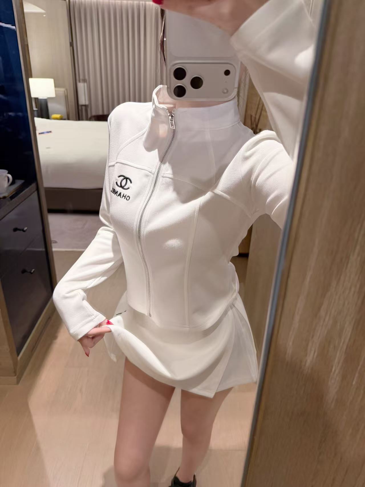 CHANE1 ダブルCジッパートップス+スカート ツーピースセット【50％割引+送料無料】