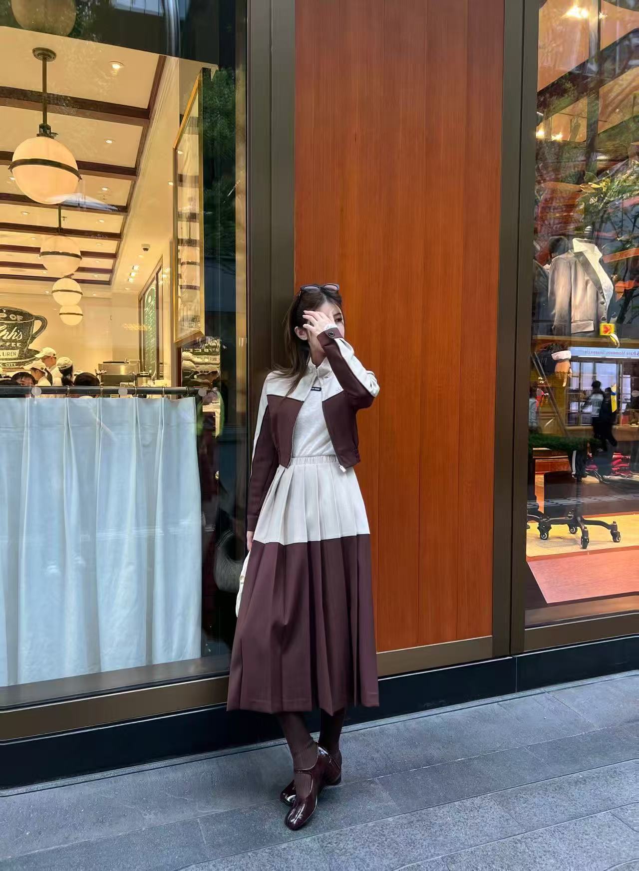 M1UM1U カラーブロックジャケット+スカート ツーピースセット【50%割引+送料無料】