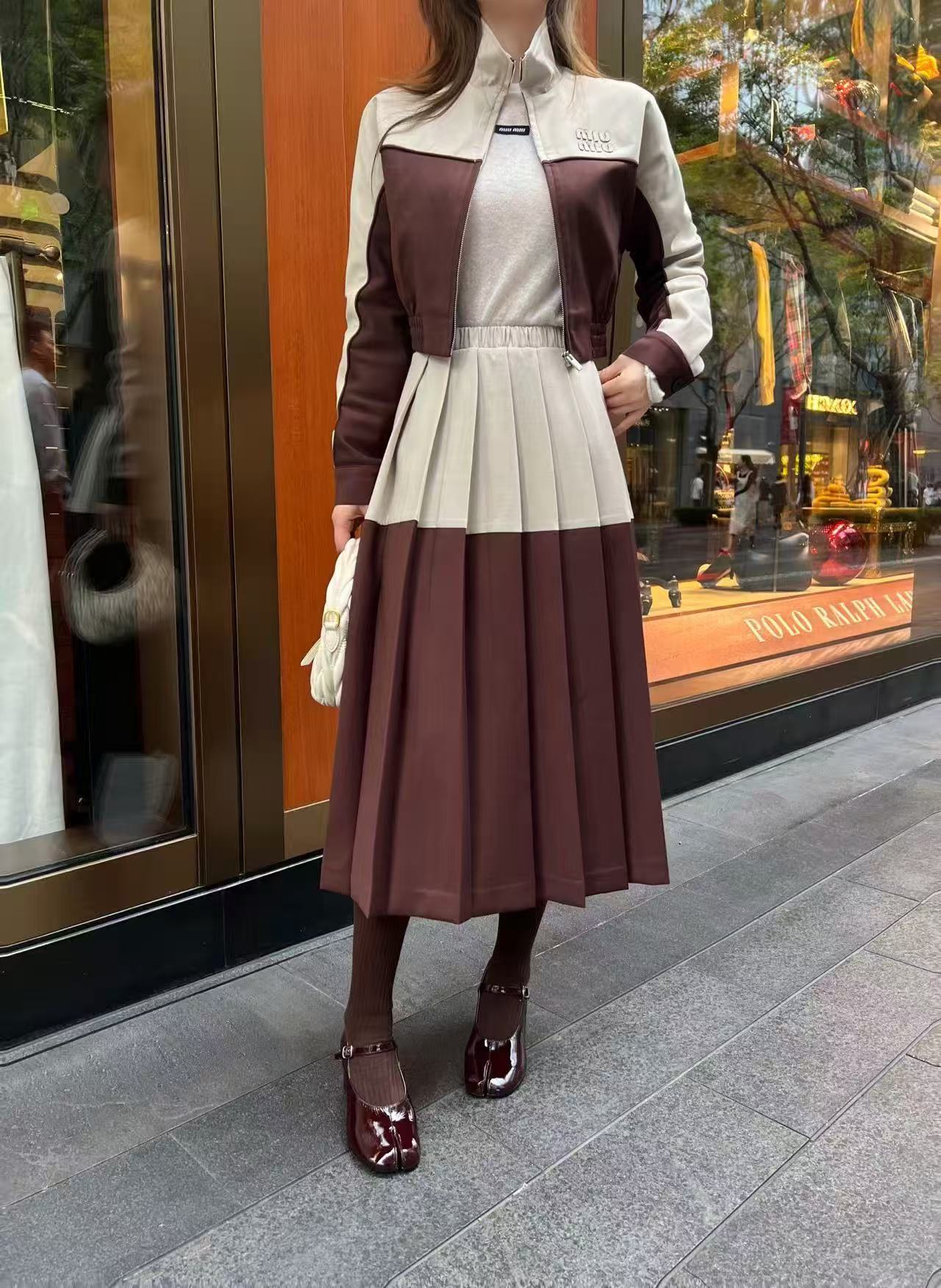 M1UM1U カラーブロックジャケット+スカート ツーピースセット【50%割引+送料無料】