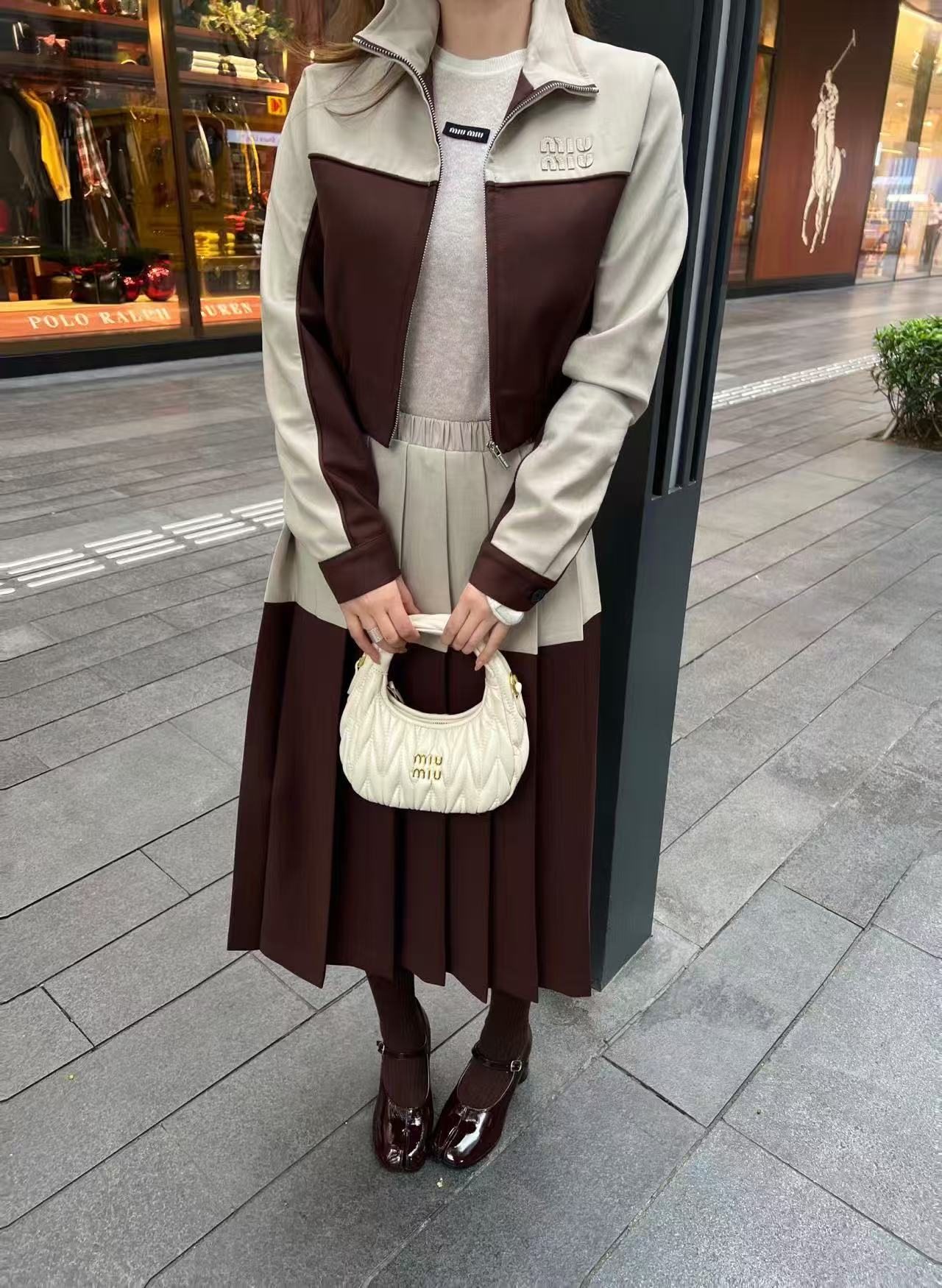 M1UM1U カラーブロックジャケット+スカート ツーピースセット【50%割引+送料無料】